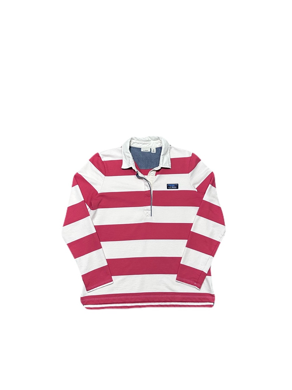 LL Bean Rugby Polo Shirt Red White Striped Long Sleeve 90s Prep Women’s Medium